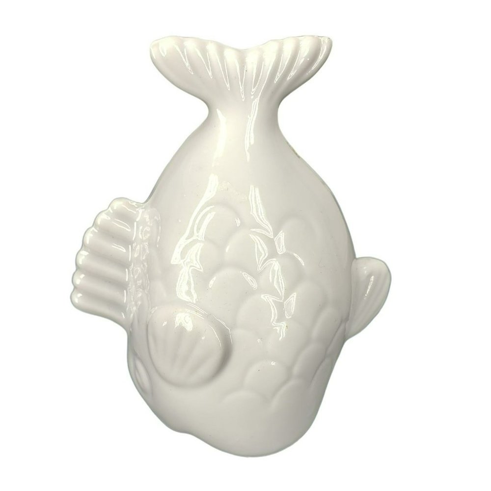 White Ceramic Fish Tail Open Mouth Scales Bell Aquatic‎ Art